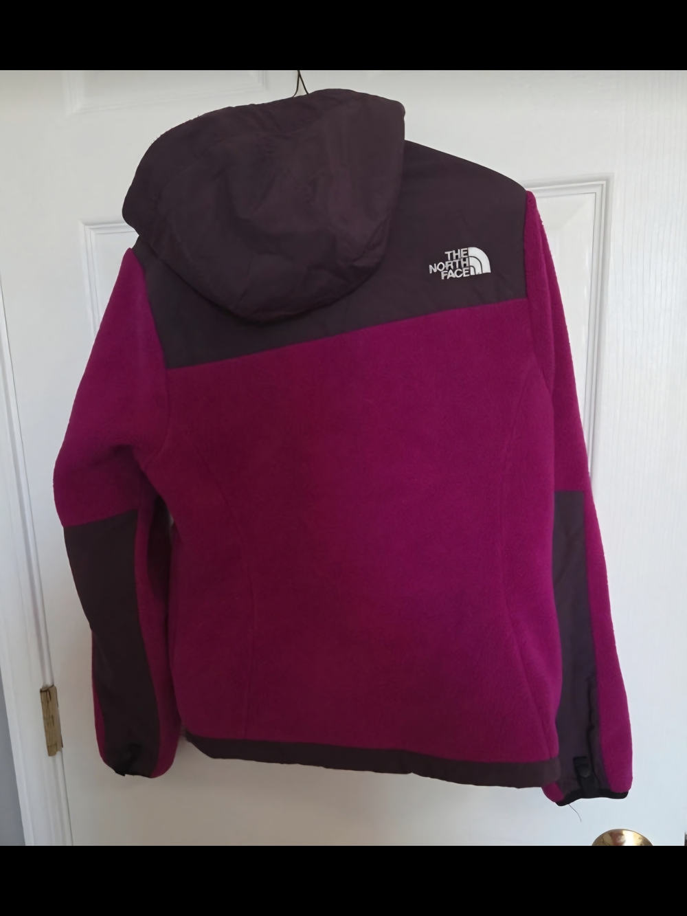 The North Face Hooded Colorblock Fleece Jacket in Bright Pink and Plum - Picture 3 of 3